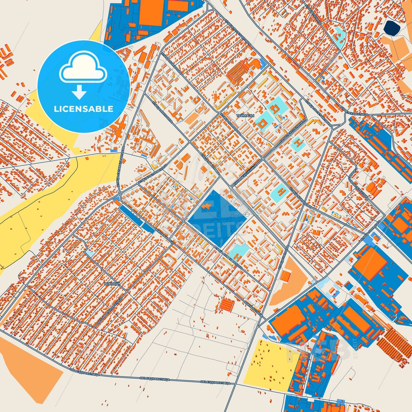 Colorful Tuymazy Street Map with Labels and Buildings