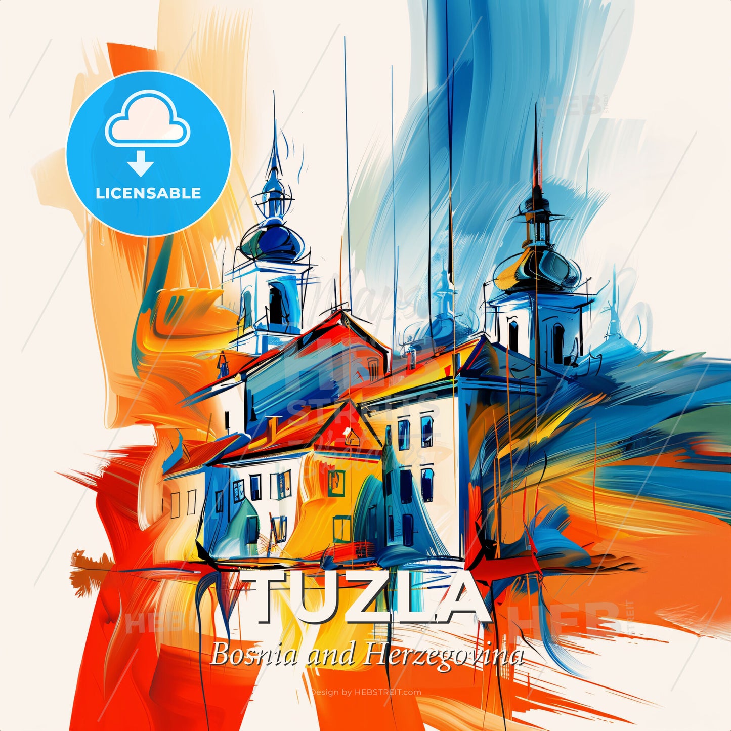 Vibrant Tuzla, Bosnia And Herzegovina - A Painting Of A Building - Square format print template