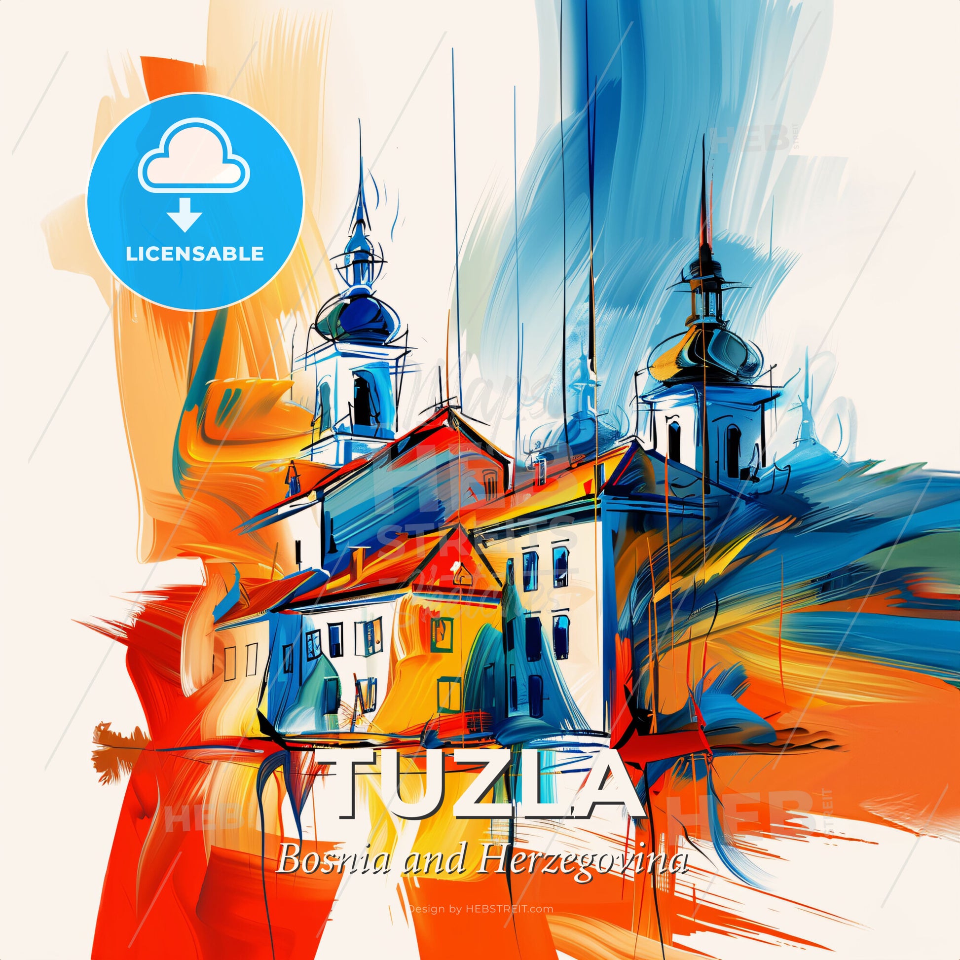 Vibrant Tuzla, Bosnia And Herzegovina - A Painting Of A Building - Square format print template