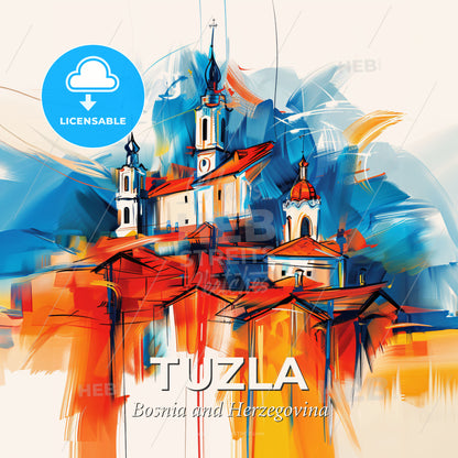 Vibrant Tuzla, Bosnia And Herzegovina - A Painting Of A Building - Square format print template