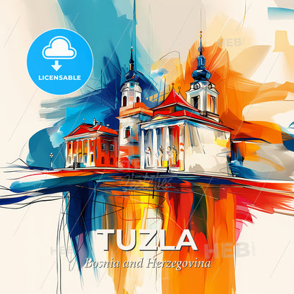 Vibrant Tuzla, Bosnia And Herzegovina - A Painting Of A Building - Square format print template