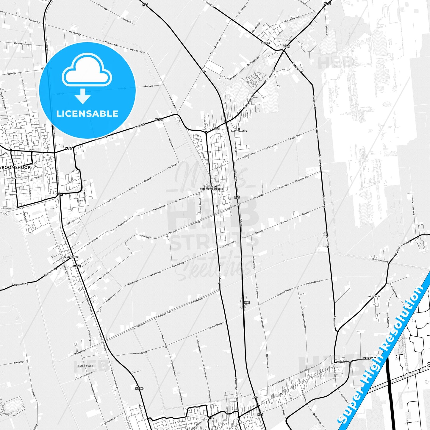 Twenterand, Netherlands Light Map with Street Names, City Names, and Districts