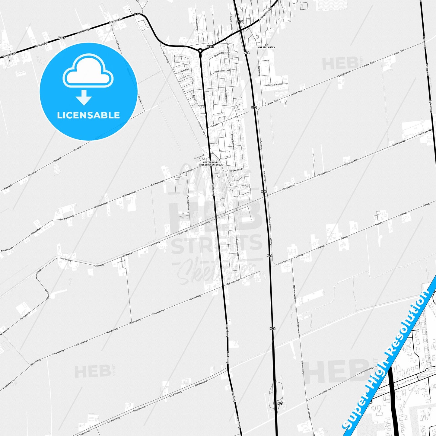 Twenterand, Netherlands Light Map with Street Names, City Names, and Districts