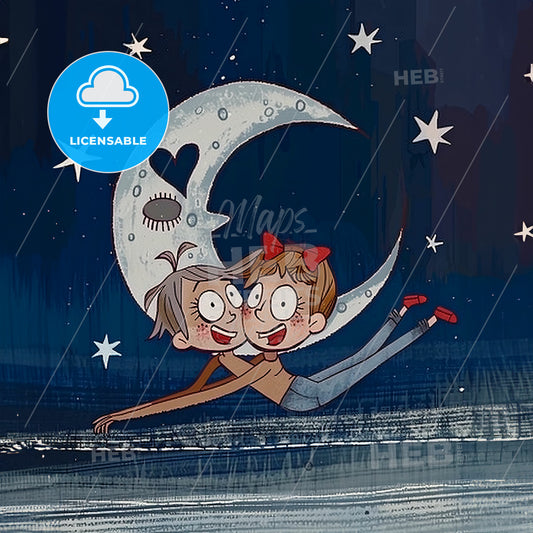 A Cartoon Of Two People In The Moonlight