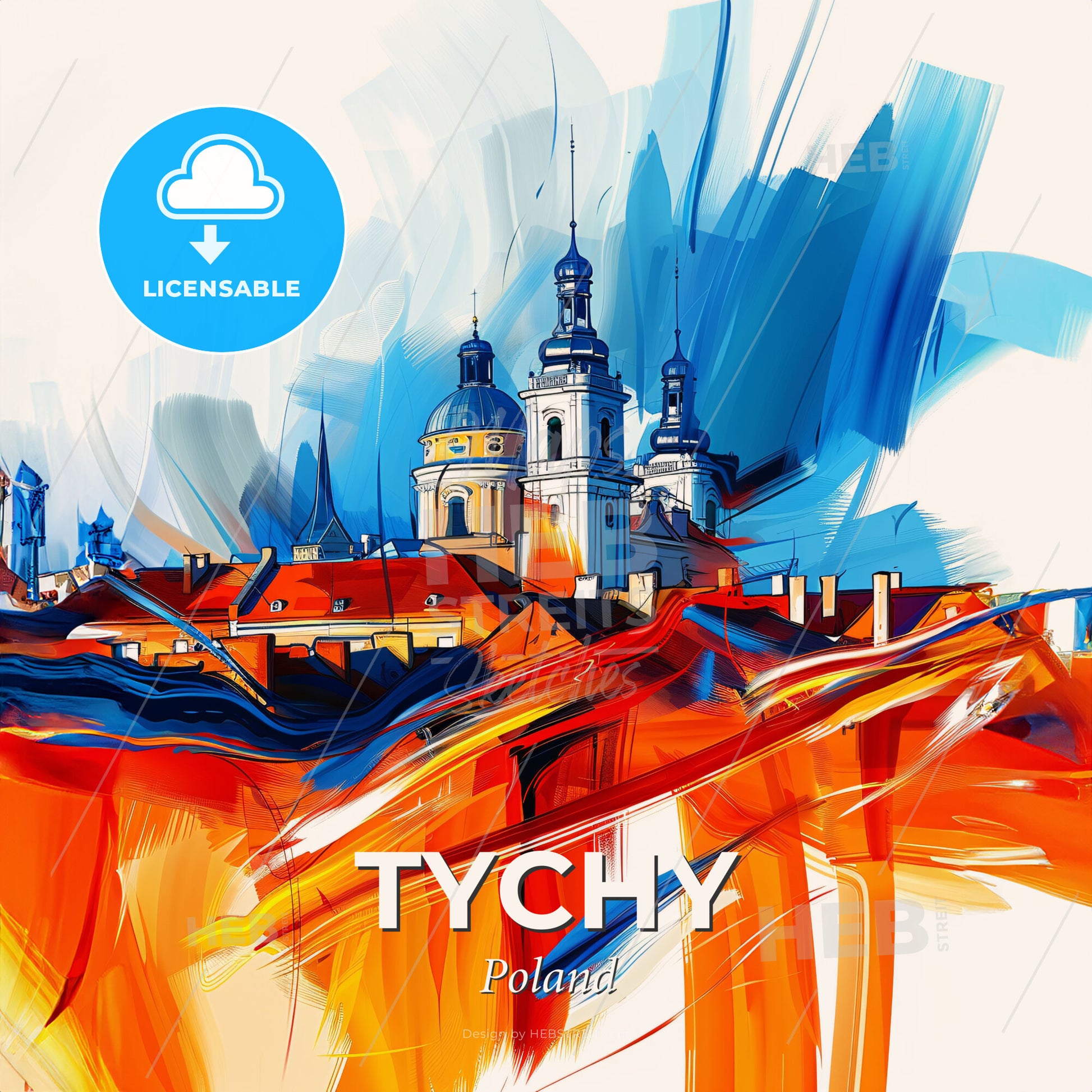 Vibrant Tychy, Poland - A Painting Of A Building With Towers And Roofs - Square format print template