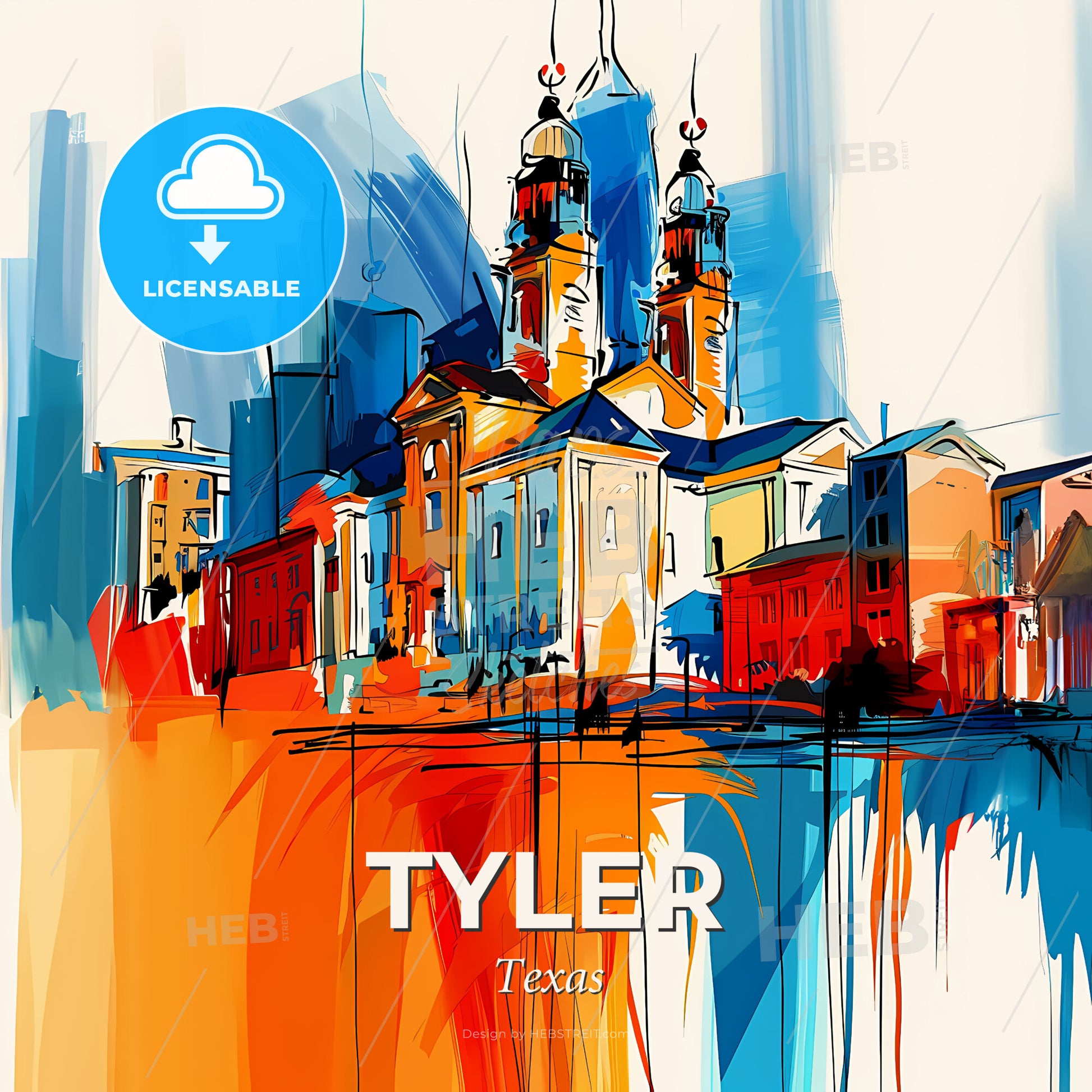 Vibrant Tyler, Texas - A Painting Of A City - Square format print template