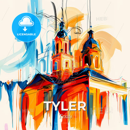 Vibrant Tyler, Texas - A Painting Of A Building With A Tower - Square format print template