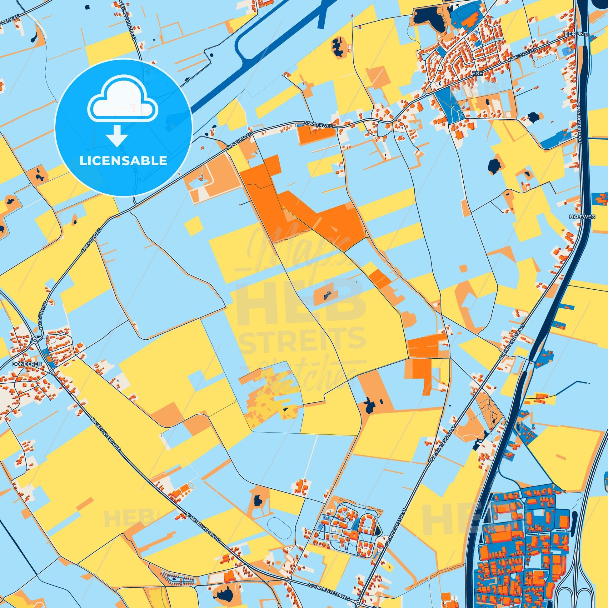 Colorful Tynaarlo Street Map with Labels and Buildings