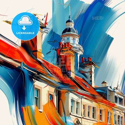 Vibrant Tynemouth, England - A Painting Of A Building With A Tower