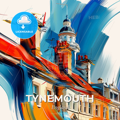 Vibrant Tynemouth, England - A Painting Of A Building With A Tower - Square format print template
