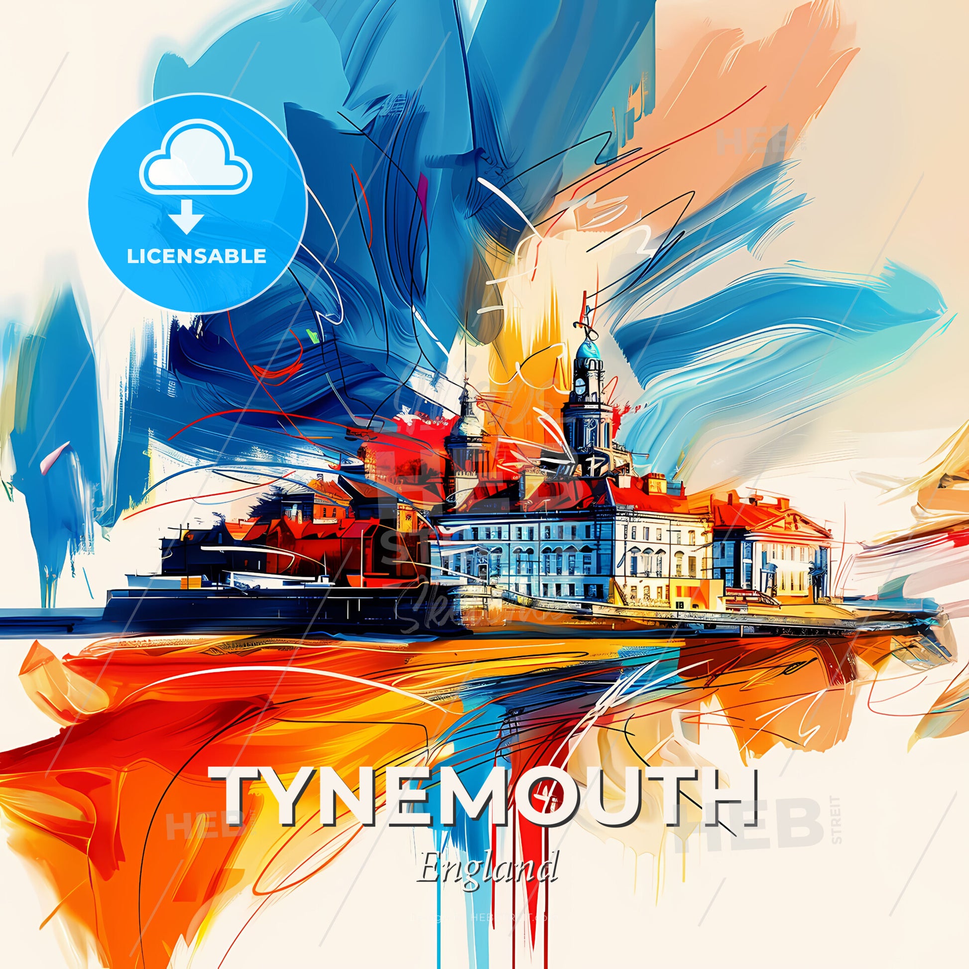 Vibrant Tynemouth, England - A Painting Of A Building - Square format print template