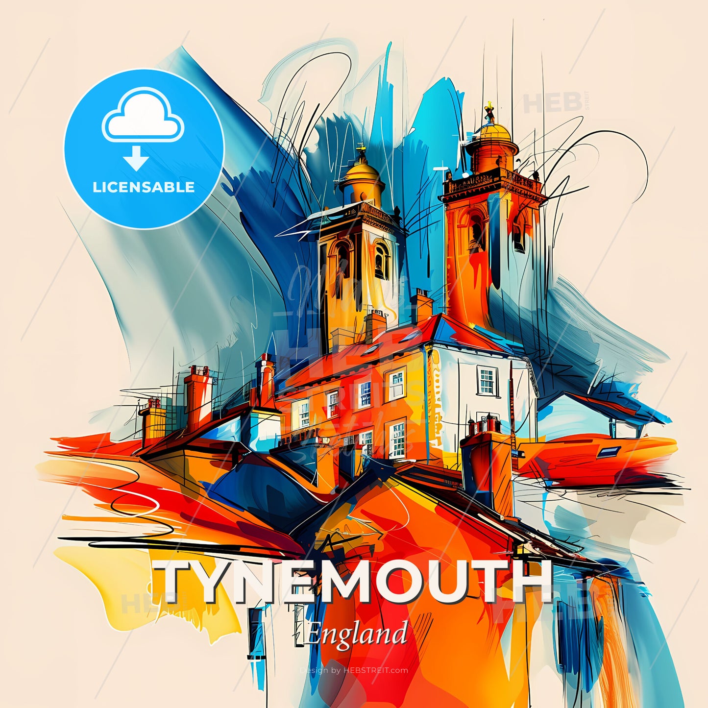 Vibrant Tynemouth, England - A Painting Of A Building - Square format print template