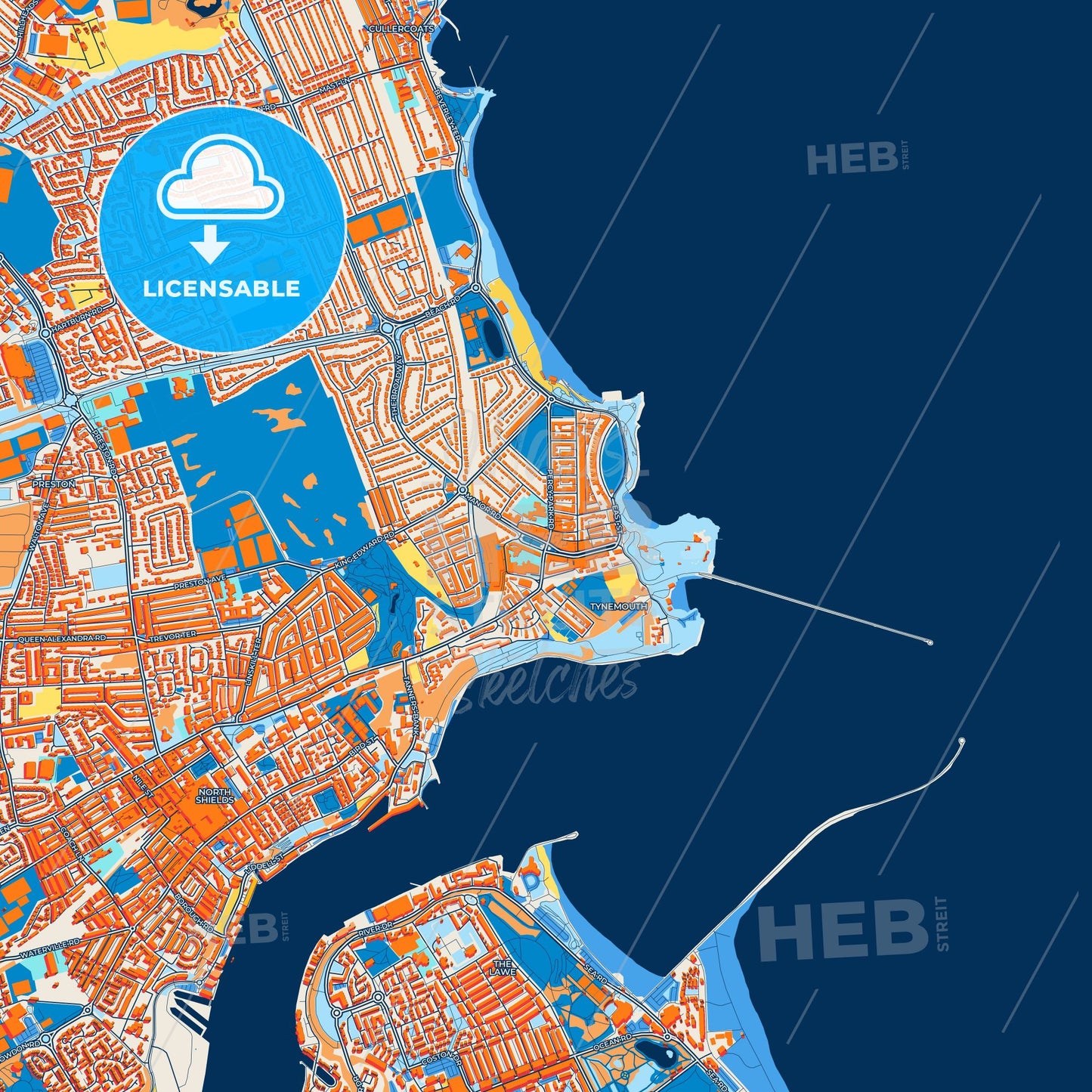 Colorful Tynemouth Street Map with Labels and Buildings