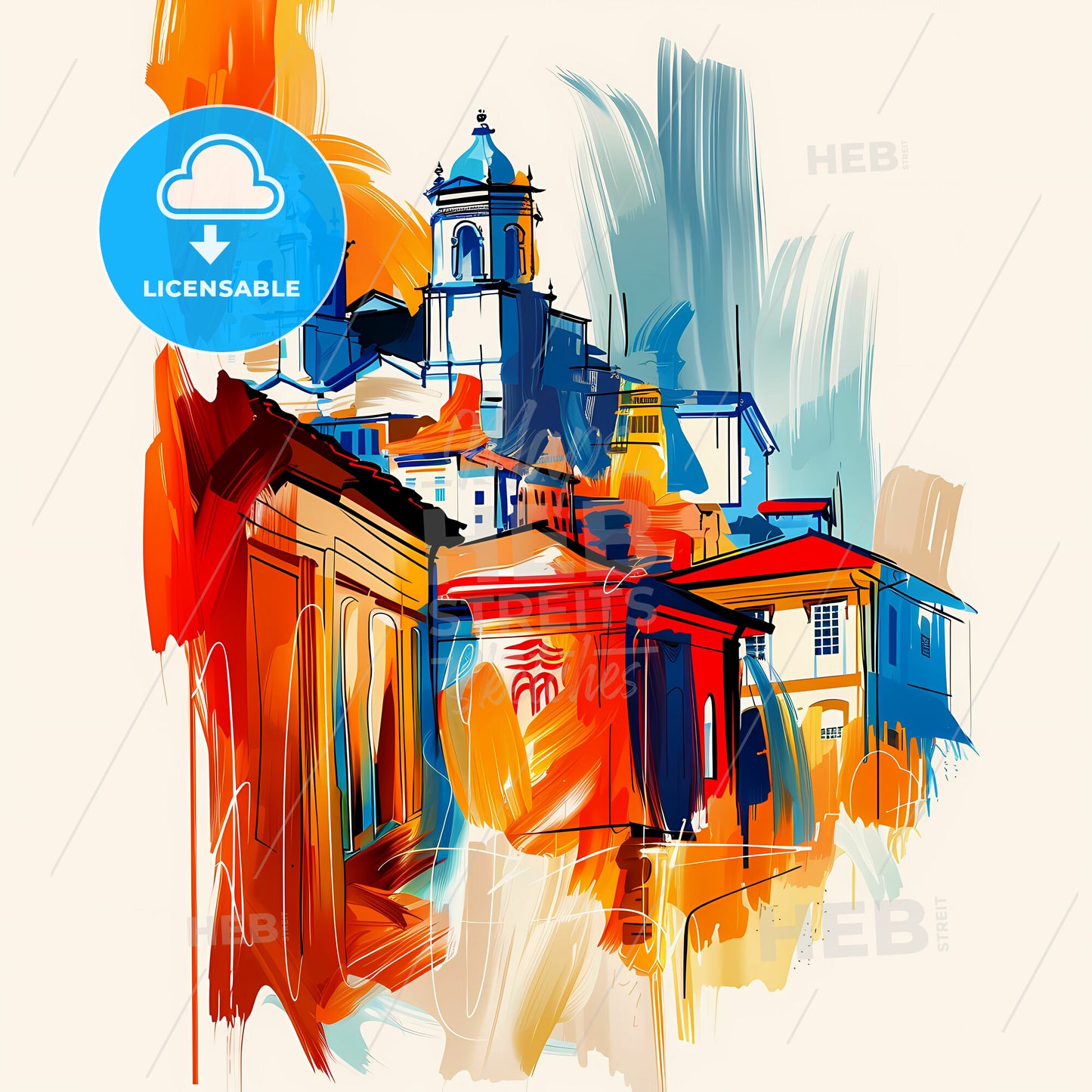 Vibrant Uberaba, Brazil - A Painting Of Buildings And Towers