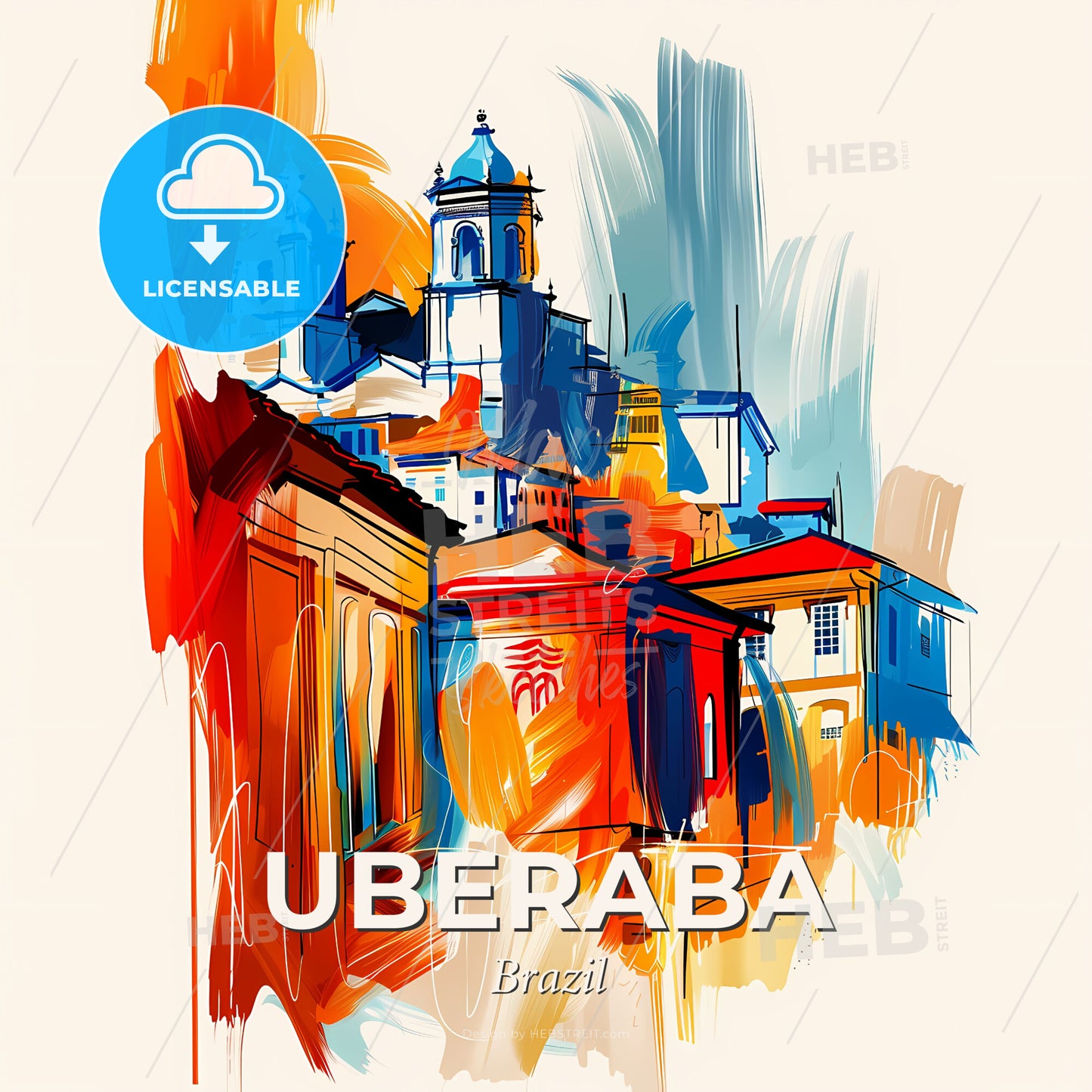 Vibrant Uberaba, Brazil - A Painting Of Buildings And Towers - Square format print template