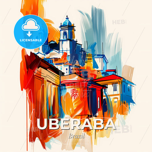 Vibrant Uberaba, Brazil - A Painting Of Buildings And Towers - Square format print template