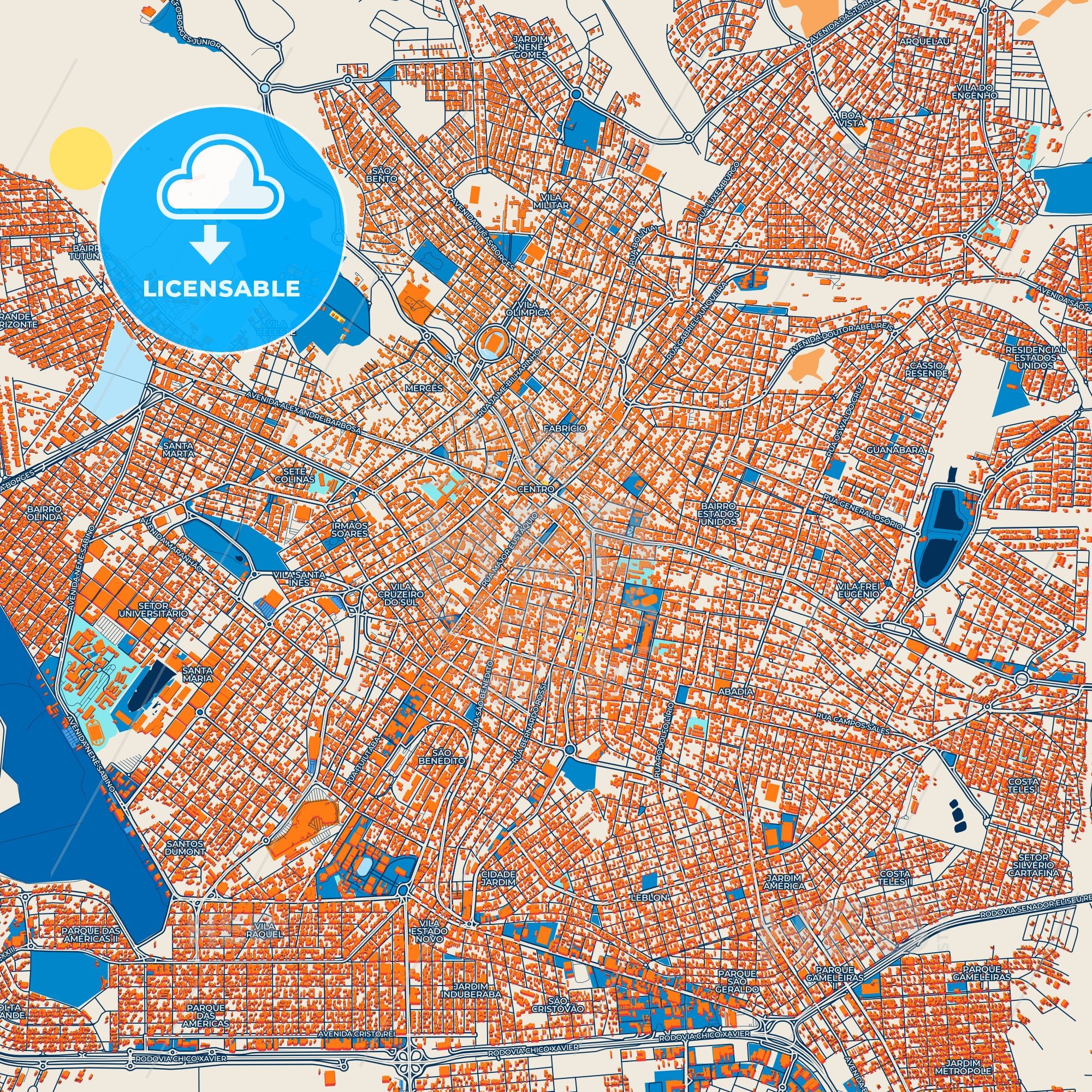 Colorful Uberaba Street Map With Labels And Buildings – HEBSTREITS