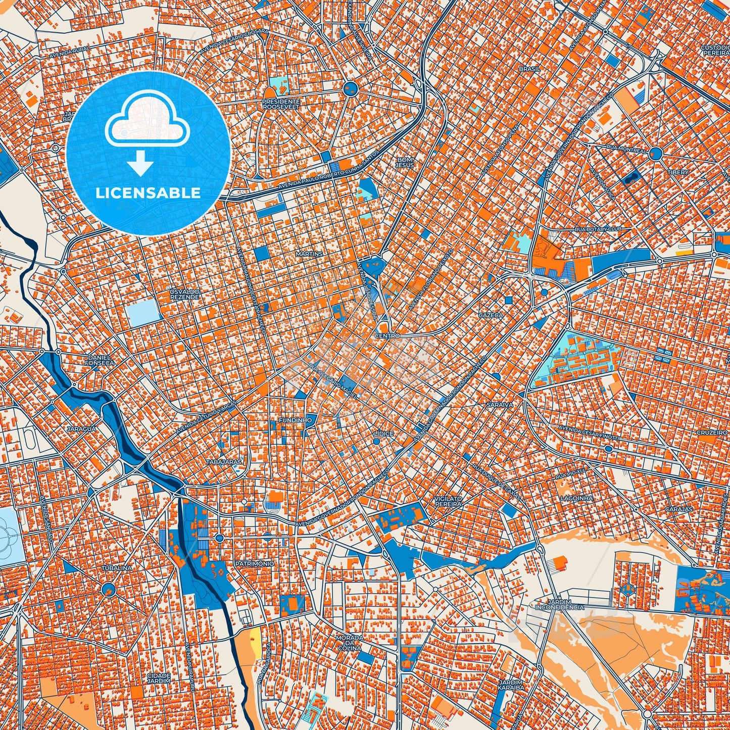 Colorful Uberlandia Street Map with Labels and Buildings