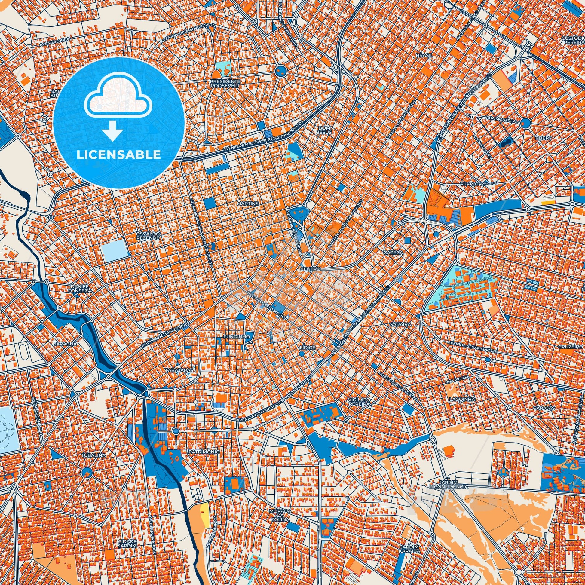 Colorful Uberlandia Street Map with Labels and Buildings