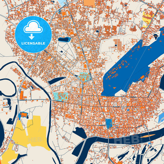 Colorful Ubon Ratchathani Street Map with Labels and Buildings