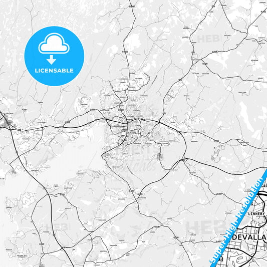 Uddevalla, Sweden light map with streetnames, citynames and districts