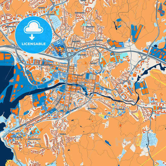 Colorful Uddevalla Street Map with Labels and Buildings
