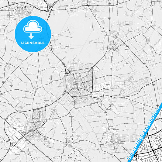 Uden, Netherlands light map with streetnames, citynames and districts