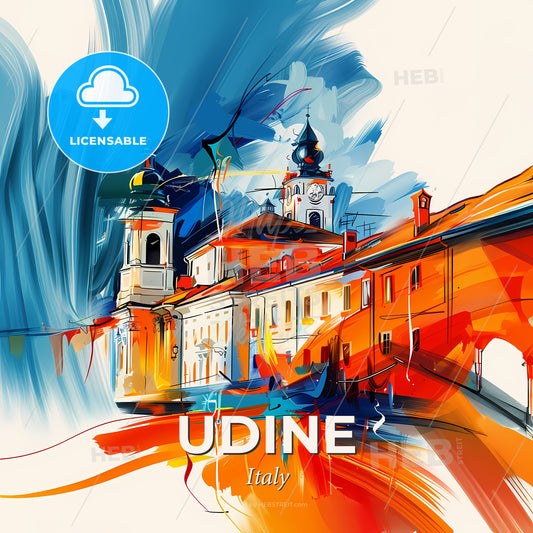 Vibrant Udine, Italy - A Painting Of A Building - Square format print template