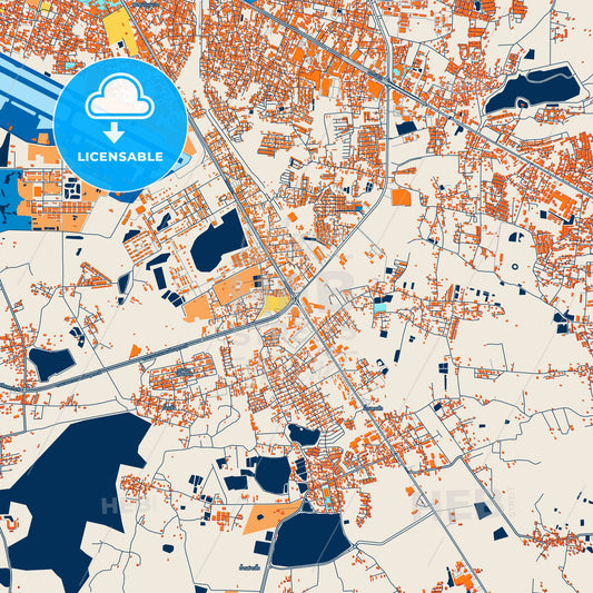 Colorful Udon Thani Street Map with Labels and Buildings