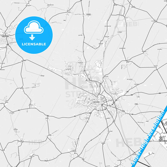 Uelzen, Germany light map with streetnames, citynames and districts