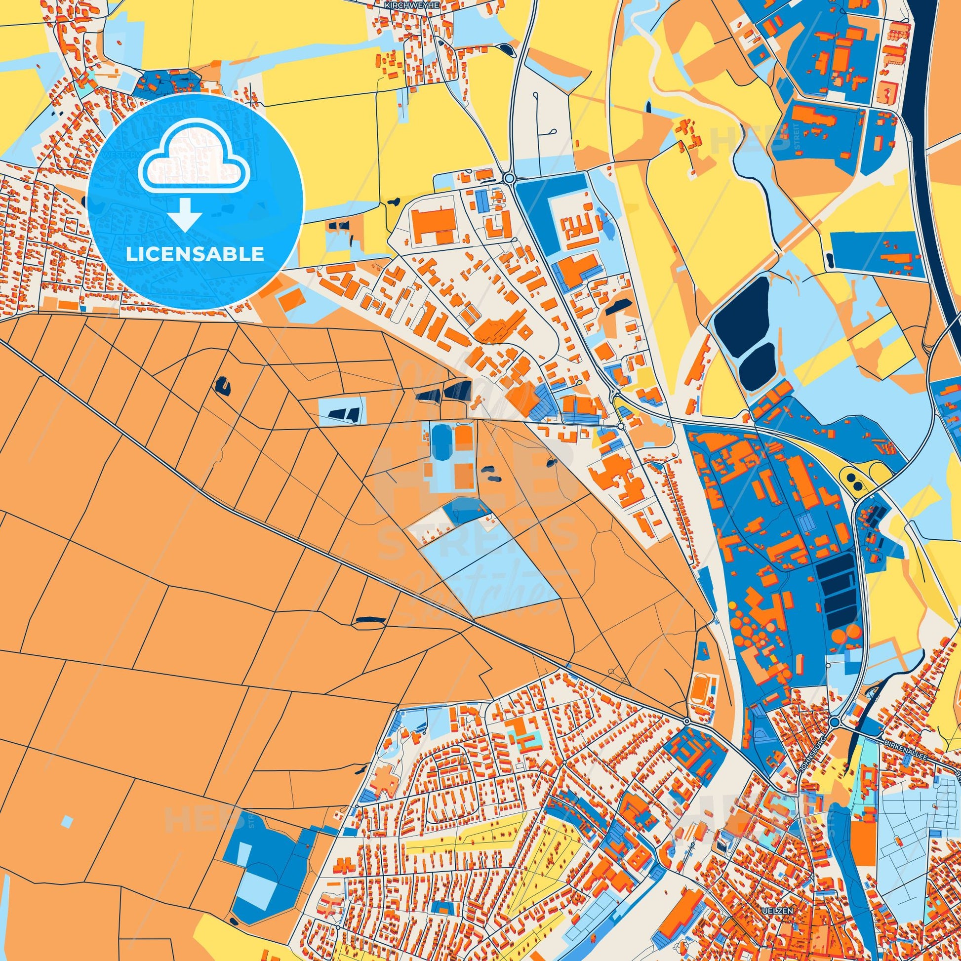 Colorful Uelzen Street Map with Labels and Buildings