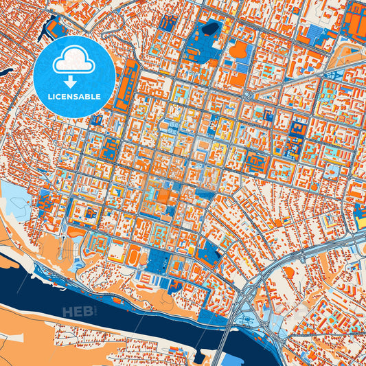 Colorful Ufa Street Map with Labels and Buildings