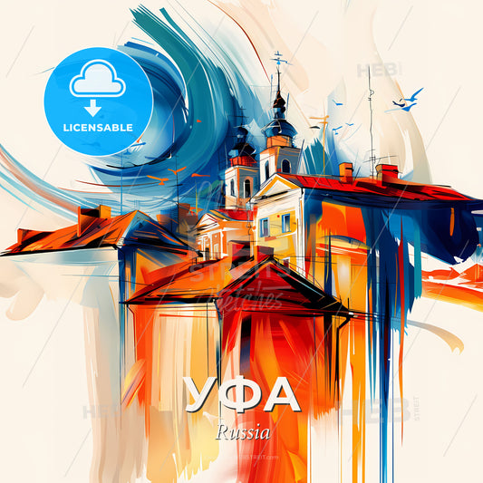 Vibrant Уфа, Russia - A Painting Of Buildings With A Colorful Swirl - Square format print template