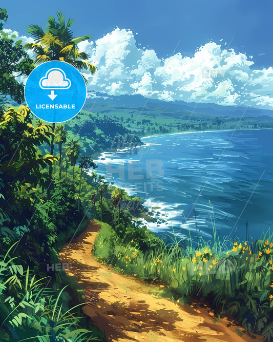 Painting, Uganda, Africa, Colorful, Art, Path Leading to Water, African Art