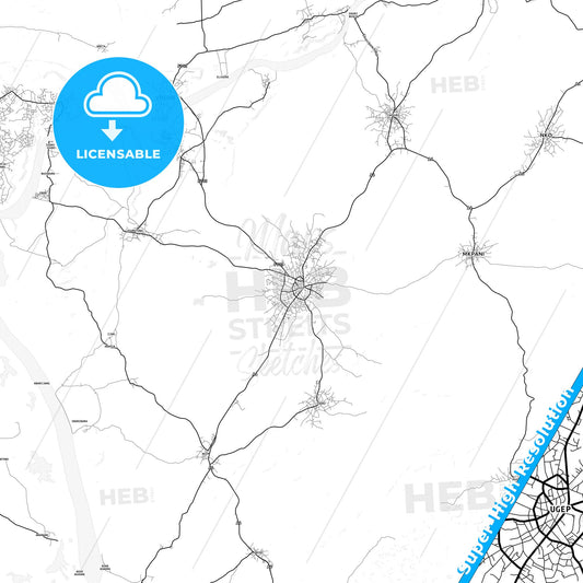 Ugep, Nigeria light map with streetnames, citynames and districts