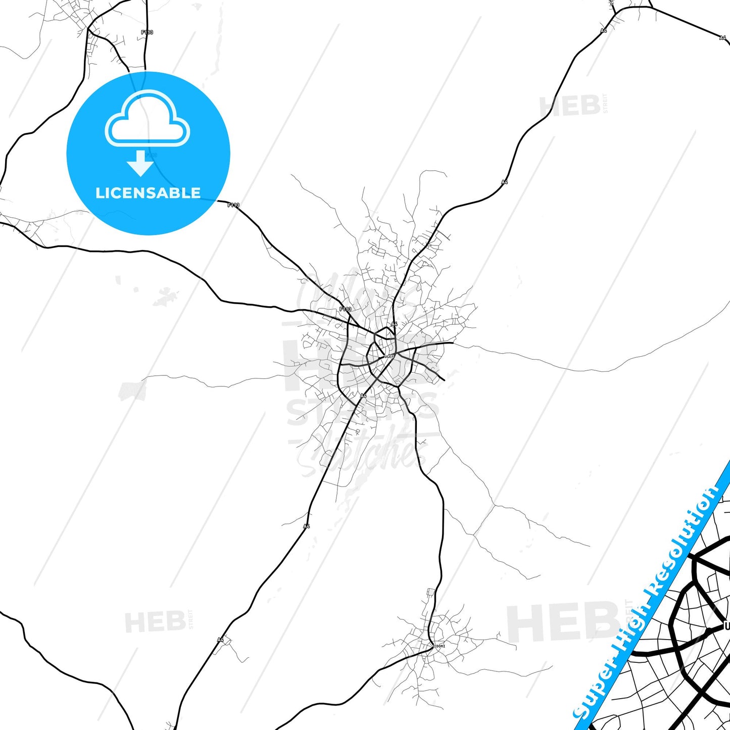 Ugep, Nigeria Light Map with Street Names, City Names, and Districts
