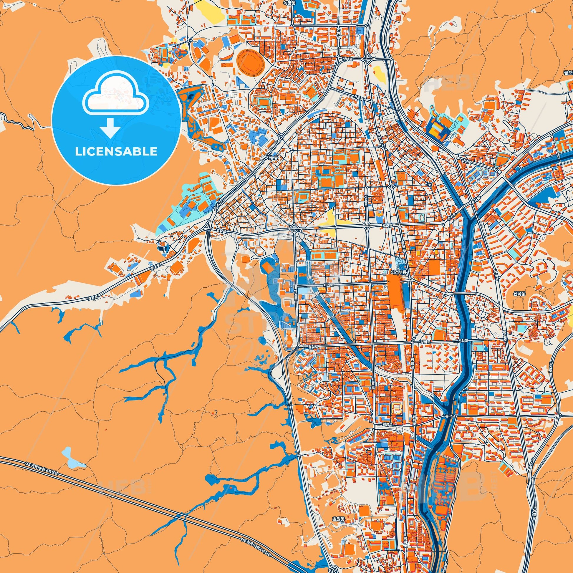 Colorful Uijeongbu Street Map with Labels and Buildings