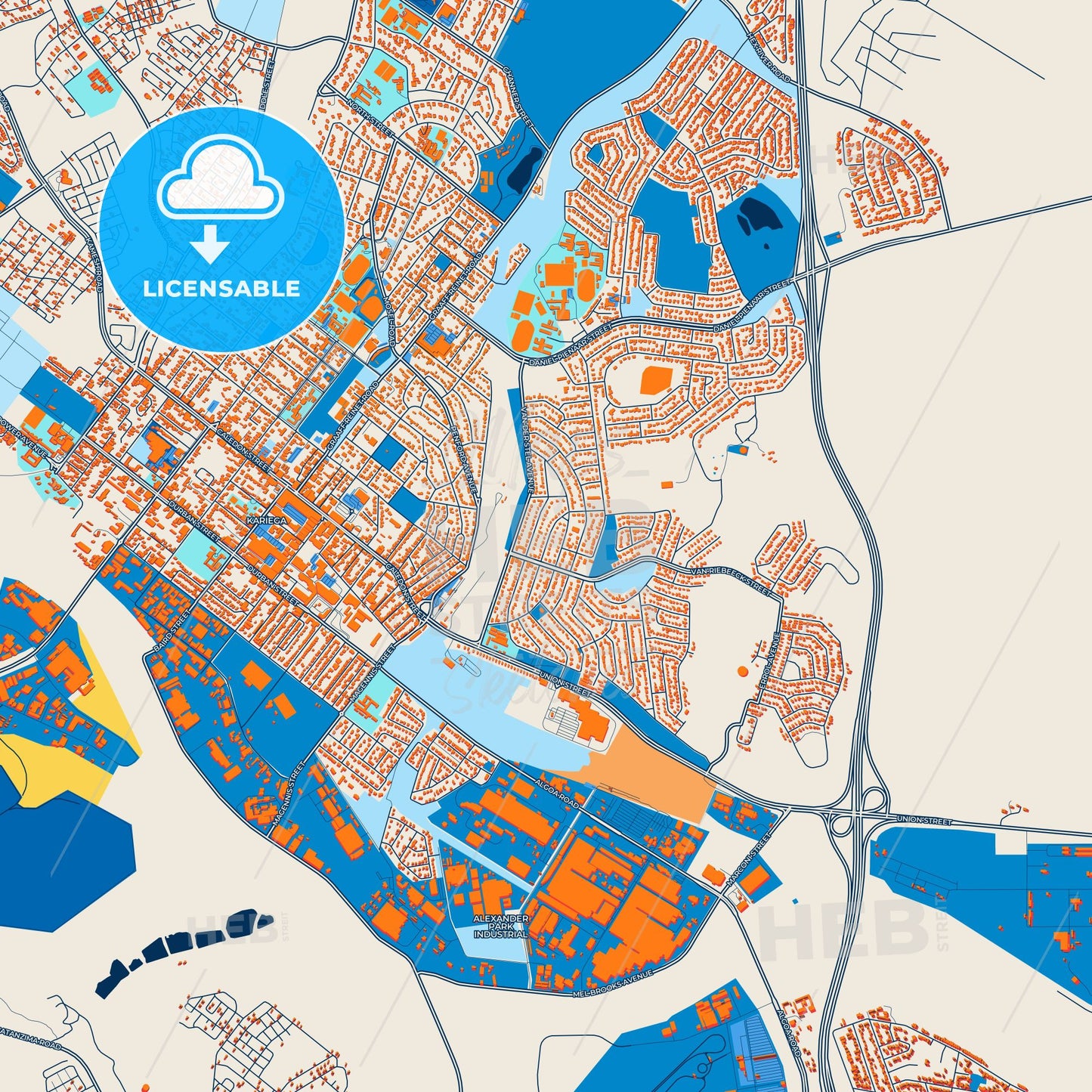 Colorful Uitenhage Street Map with Labels and Buildings