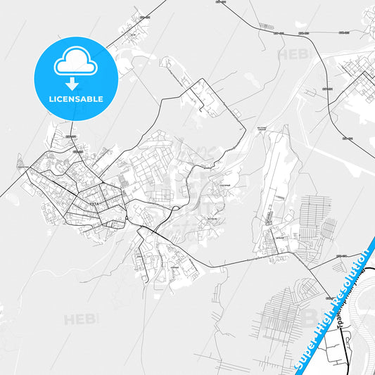 Ukhta, Russia light map with streetnames, citynames and districts