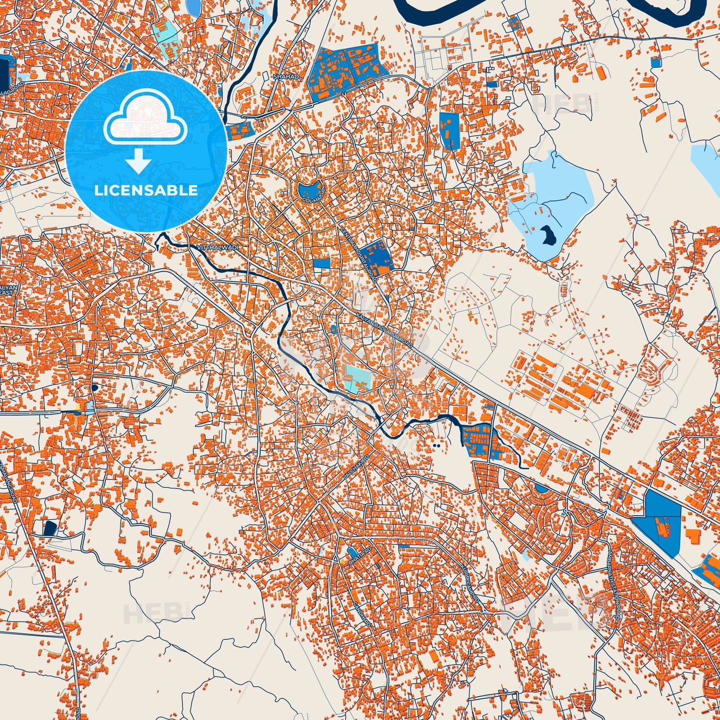 Colorful Ulhasnagar Street Map with Labels and Buildings