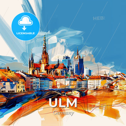 Vibrant Ulm, Germany - A City With Buildings And Towers - Square format print template