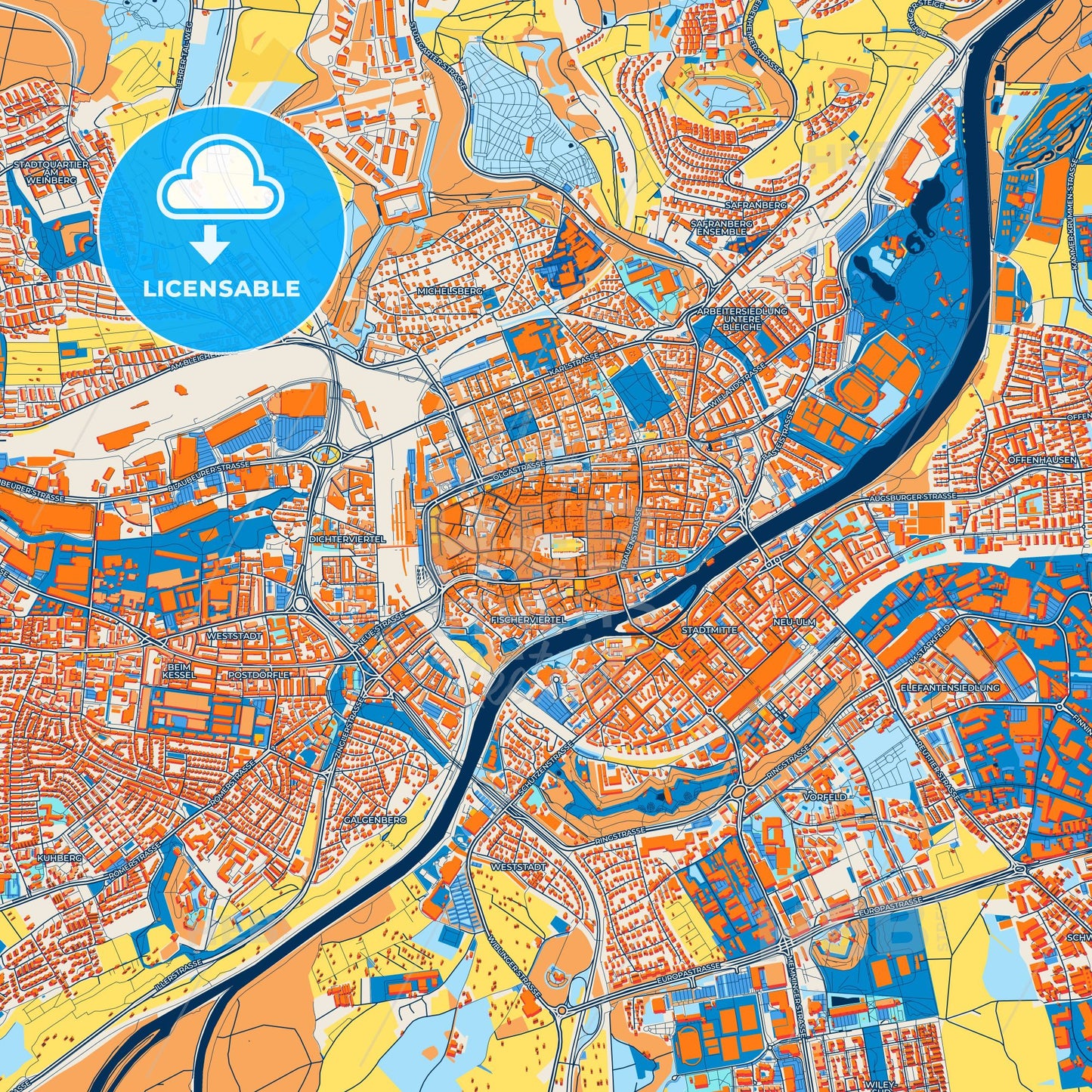 Colorful Ulm Street Map with Labels and Buildings