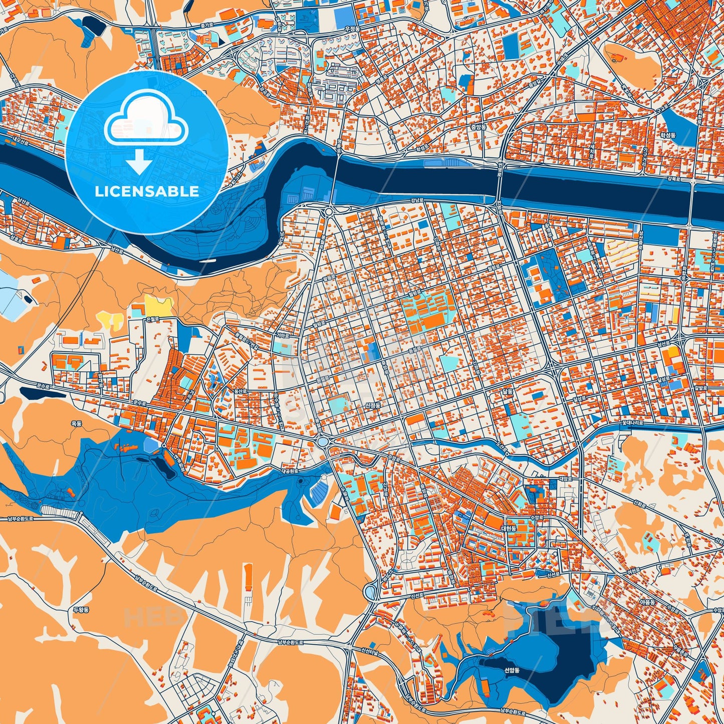 Colorful Ulsan Street Map with Labels and Buildings