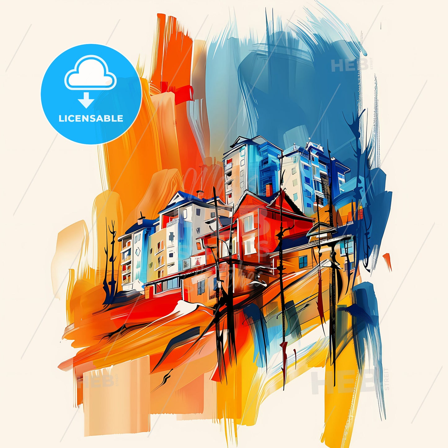 Vibrant Ulsan, South Korea - A Painting Of Buildings On A Hill