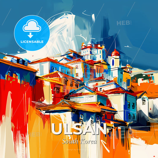 Vibrant Ulsan, South Korea - A Painting Of A City - Square format print template