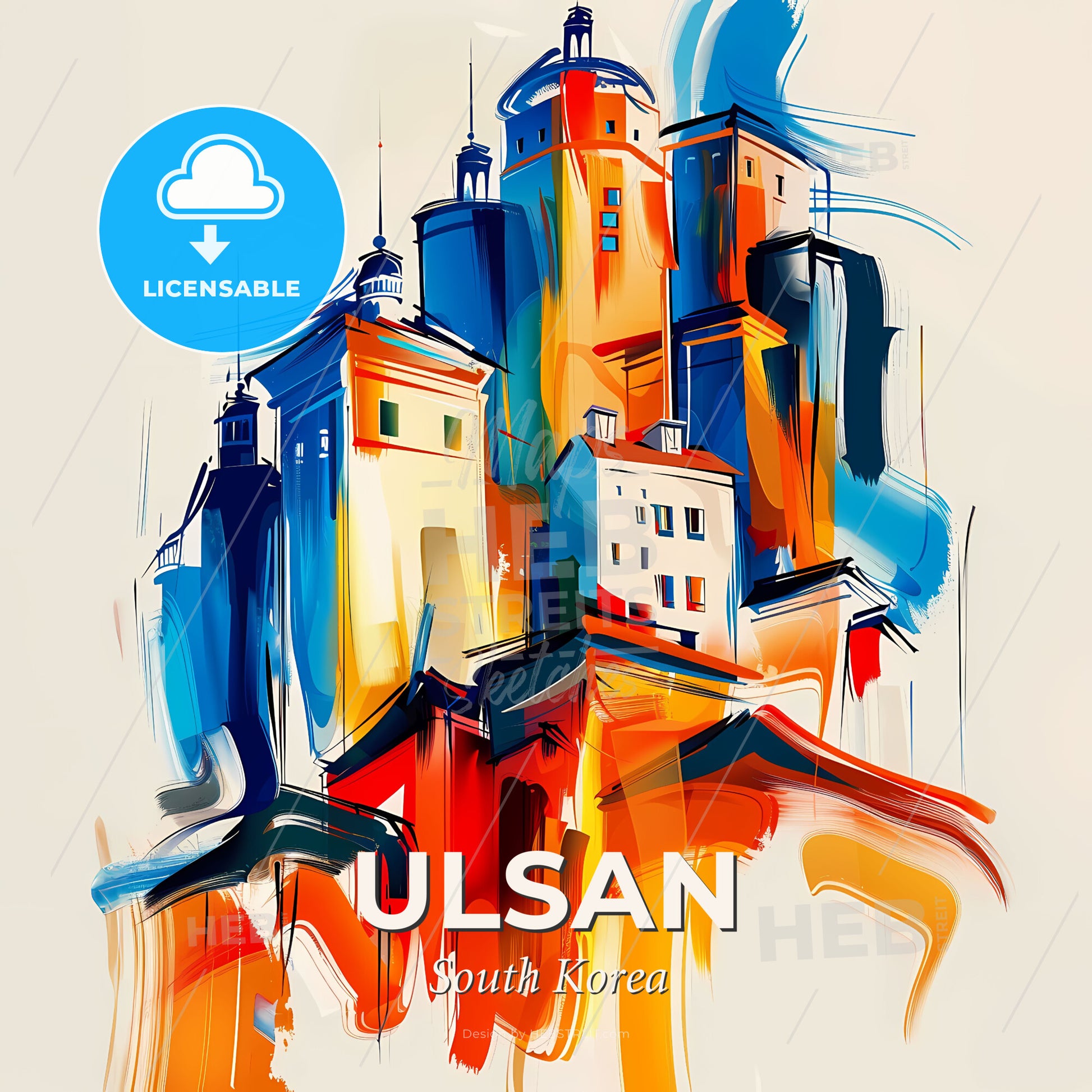 Vibrant Ulsan, South Korea - A Colorful Cityscape With Buildings - Square format print template