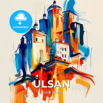 Vibrant Ulsan, South Korea - A Colorful Cityscape With Buildings - Square format print template