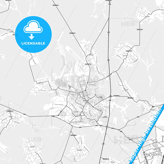 Uman, Ukraine light map with streetnames, citynames and districts