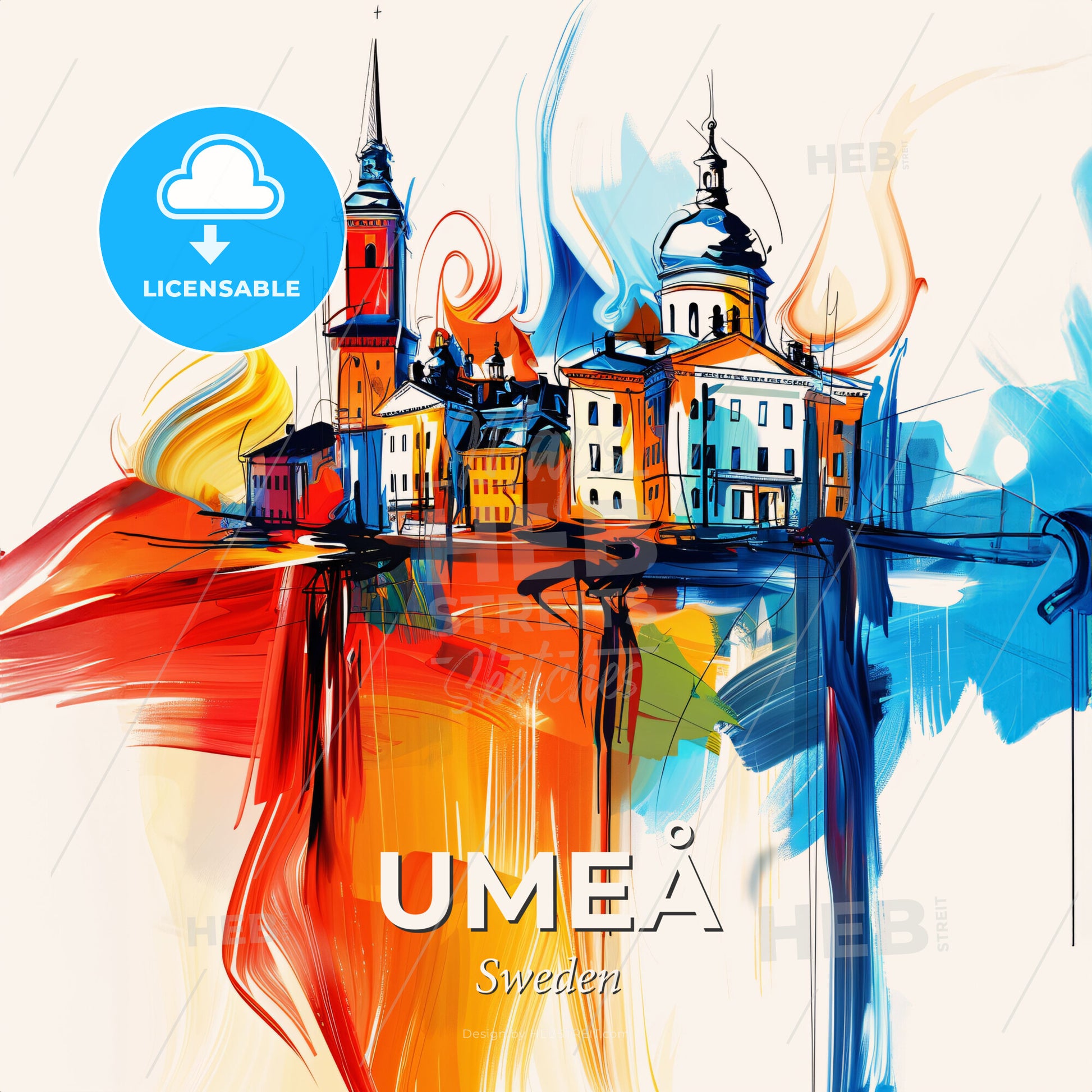 Vibrant Umeå, Sweden - A Painting Of A Building - Square format print template