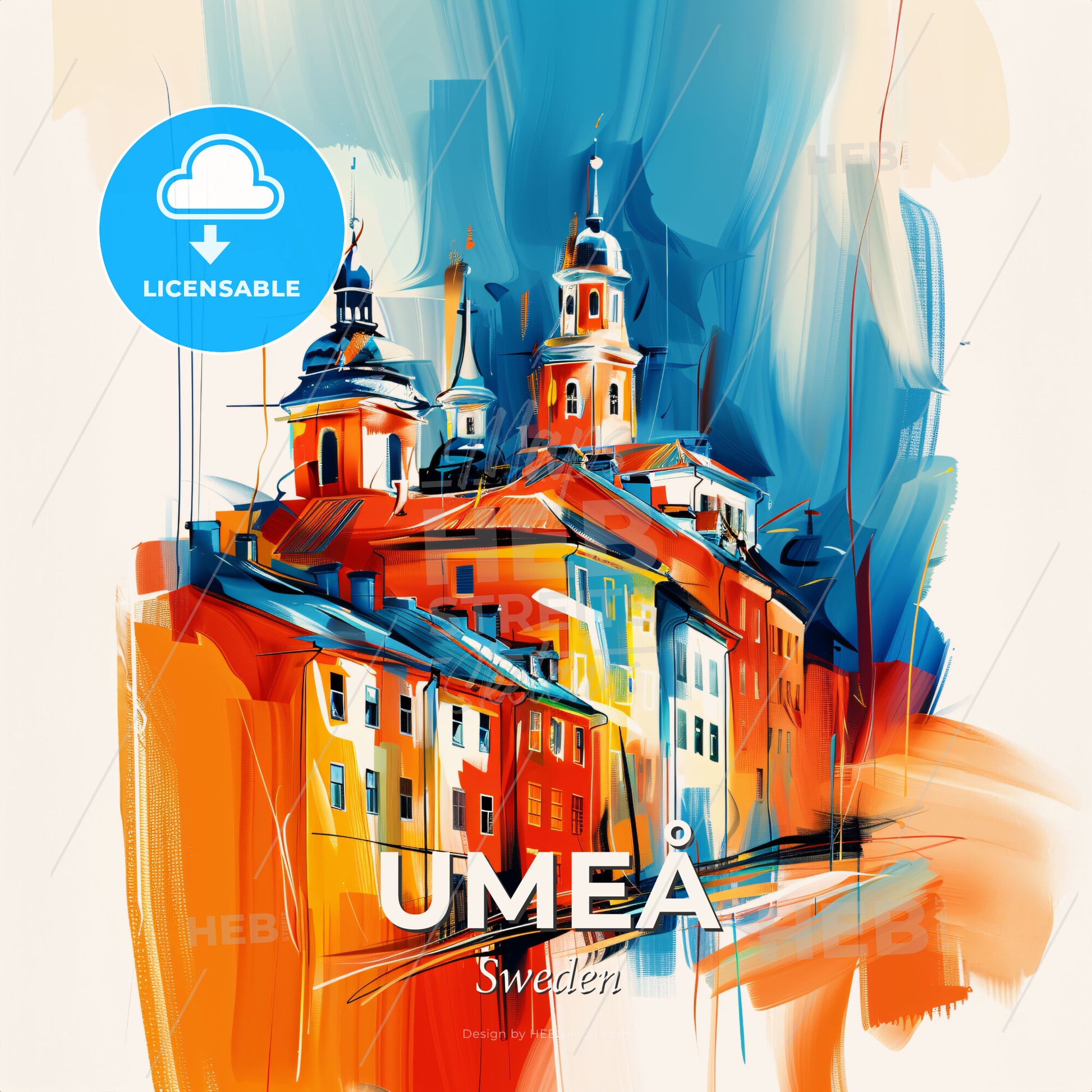 Vibrant Umeå, Sweden - A Painting Of A Building With Towers - Square format print template
